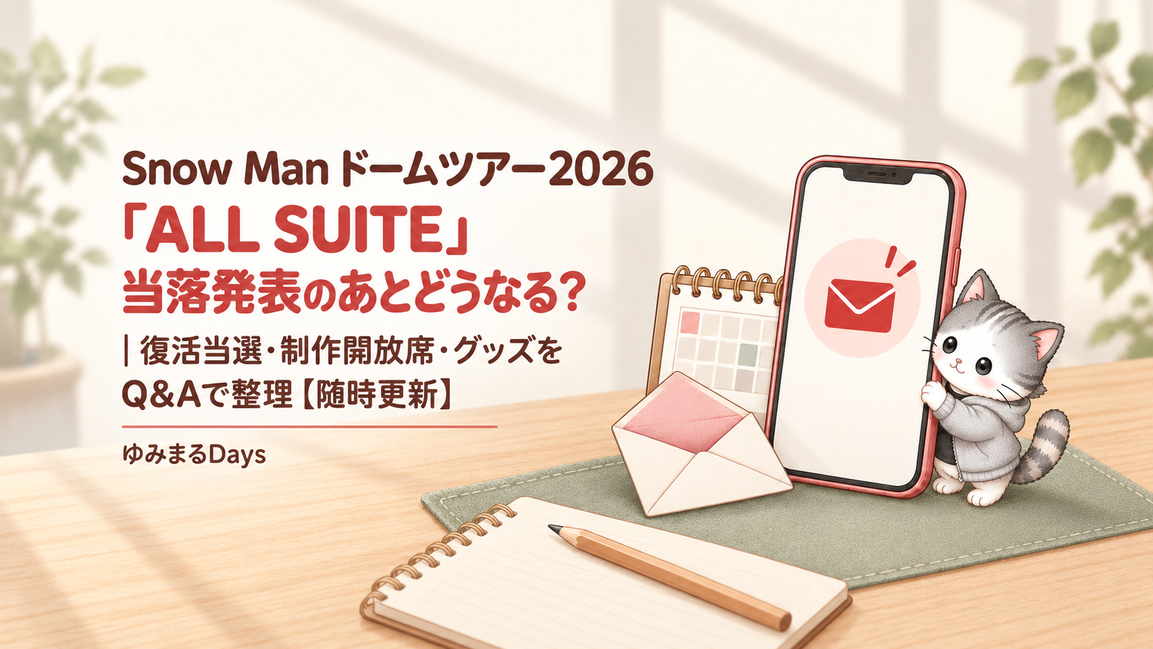 Snow Man ドームツアー2026「ALL SUITE」当落発表のあとどうなる？｜復活当選・制作開放席・グッズをQ&Aで整理【随時更新】｜ゆみまるDays