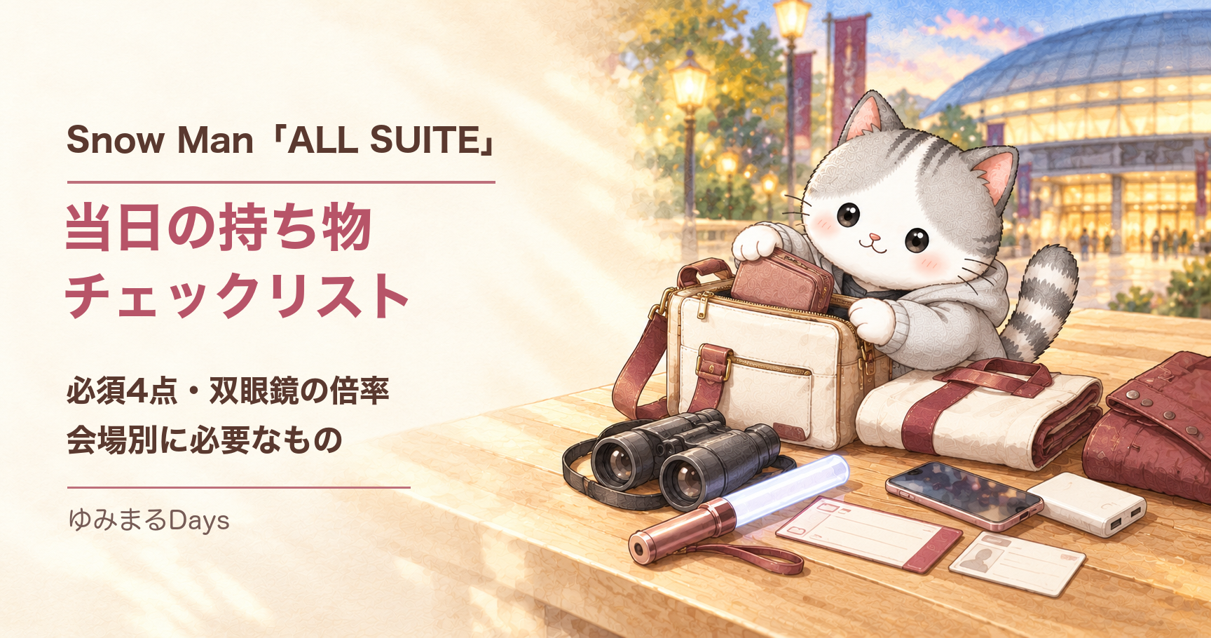 Snow Man「ALL SUITE」当日の持ち物チェックリスト|必須4点・双眼鏡の倍率・会場別に必要なもの|ゆみまるDays